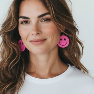 Pink Smiley Face Earrings